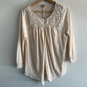Lucky Brand Cream Crochet Yoke Tunic